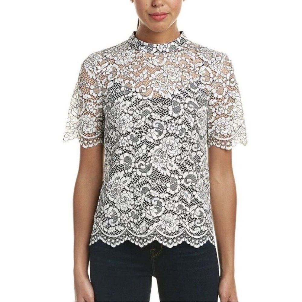 Trina Turk Black and White Lace Top